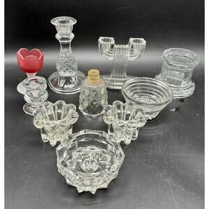 Clear Glass / Crystal Votive & Candlestick Candle Holder Lot of 10